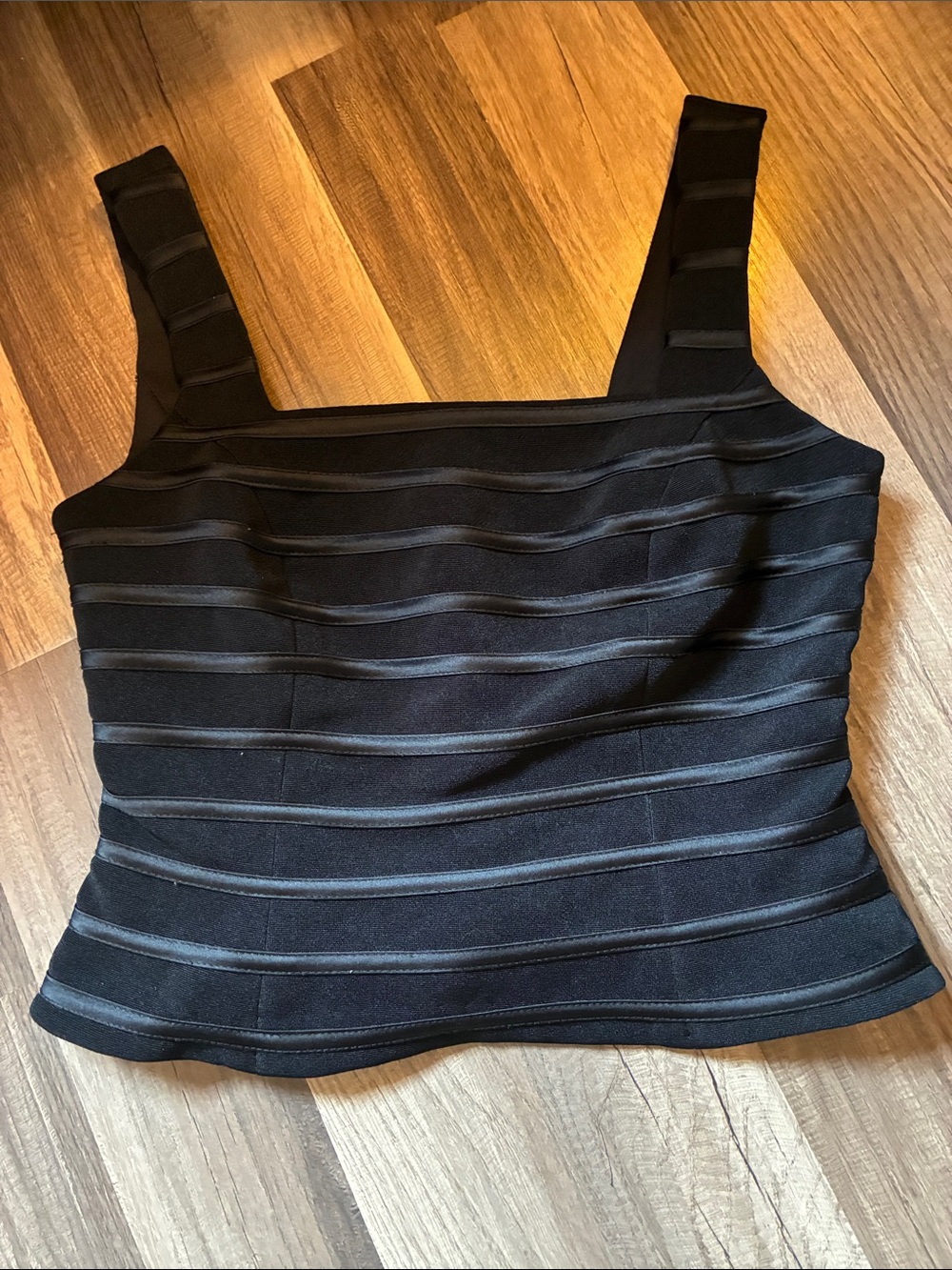 Vintage- Black Striped Square-Neck Women's Crop Top- Size Small/Medium